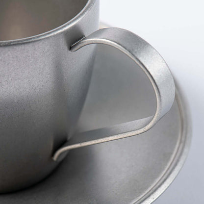 Vintage INOX cup and saucer set in packaging made from 18-8 stainless steel, made in Japan.