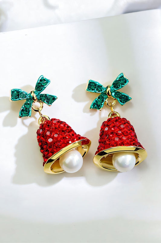 Christmas Bowknot Jingle Bell Drop Earrings-Sunfere