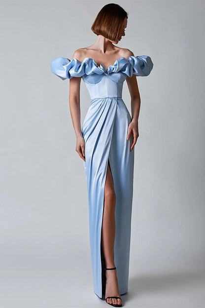 dresses - Crystal Off - Shoulder Maxi Split Dress - SD00707123117 - Blue - S - Sunfere