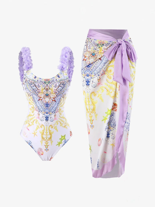 Lavender Floral Swimwear Two-Piece Set