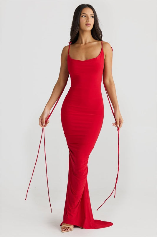 dresses - Elma Floral Open Back Maxi Dress - SD00607053060 - Red - S - Sunfere