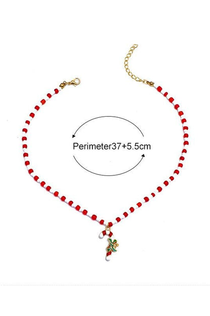 Enamelled Candy Cane Beaded Necklace