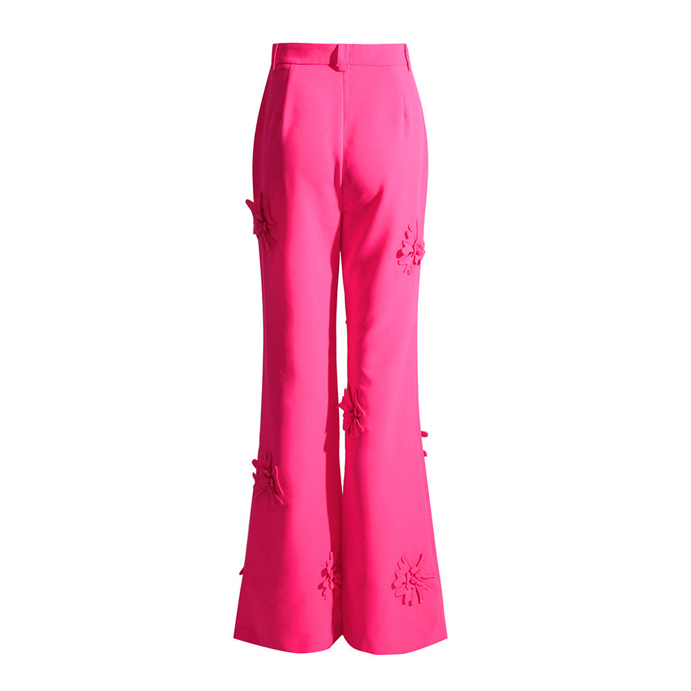 High Waisted 3D Flowers Pink Pants
