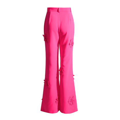 High Waisted 3D Flowers Pink Pants