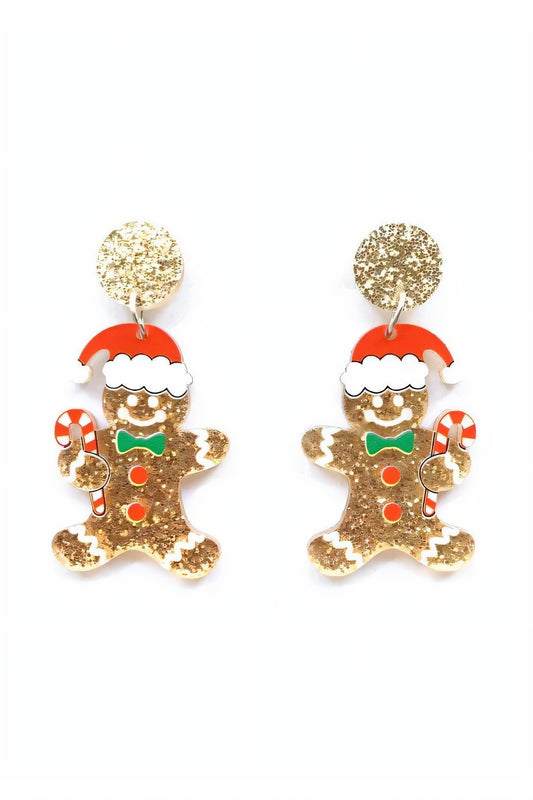 Glitter Gingerbread Man Drop Earrings-Sunfere