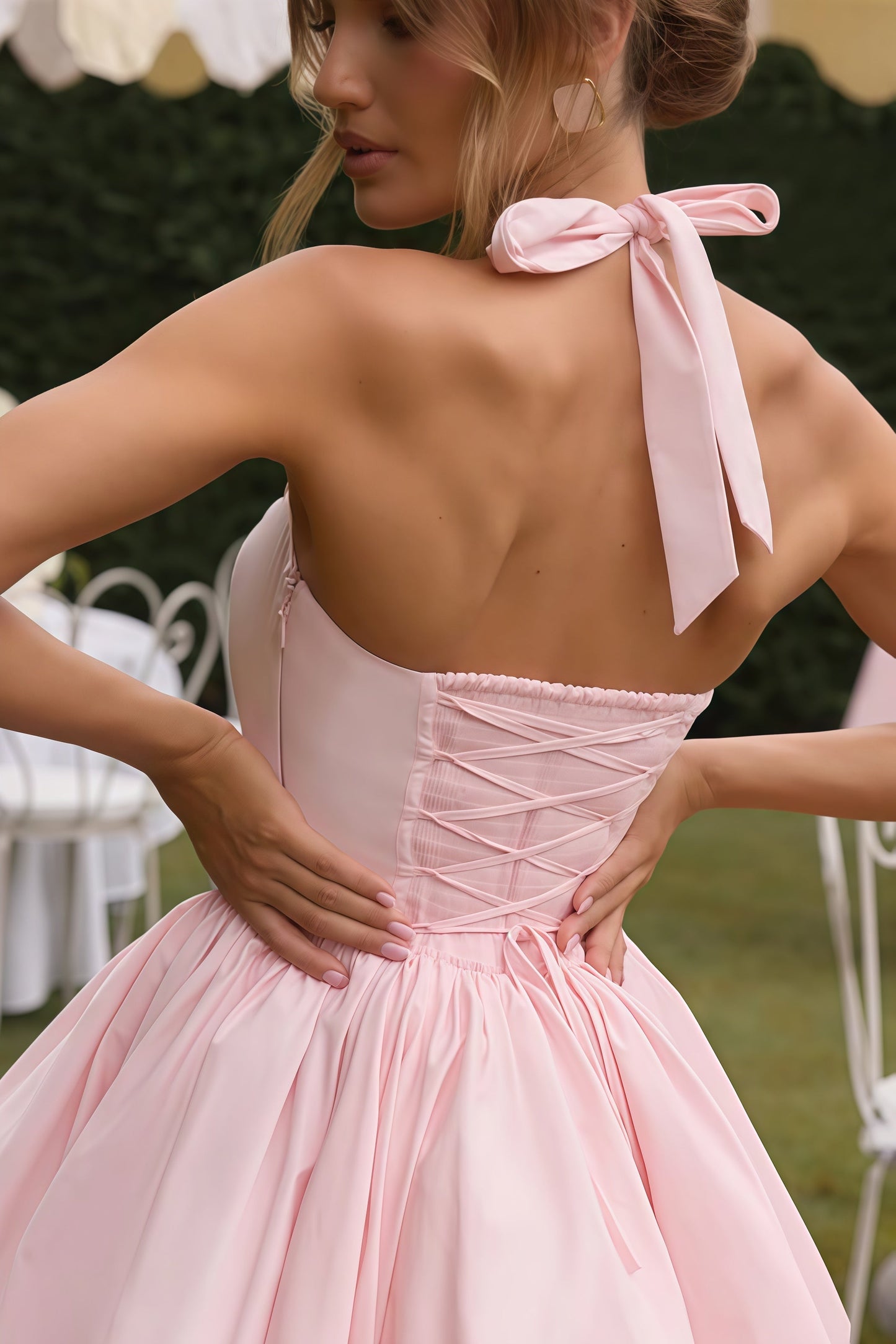Anaelle Pink Shirred Puffball Mini Dress