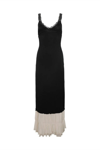 Irene V-neck Lace Trim Maxi Dress