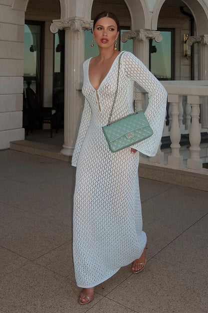 dresses-Josie V-neck Cut-out Knit Maxi Dress-SD00209231589-White-S - Sunfere