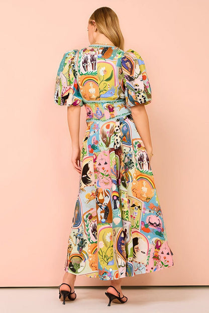 dresses - Juliana V - neck Puff Sleeve Midi Dress - SD00707163133 - Multi - S - Sunfere