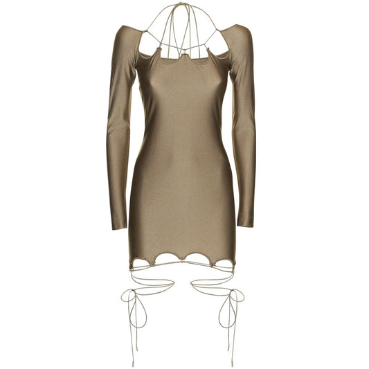 Lace Up Off Shoulder Khaki Mini Dress