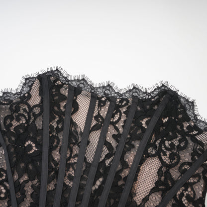 Kylitha black lace ribbon mini dress