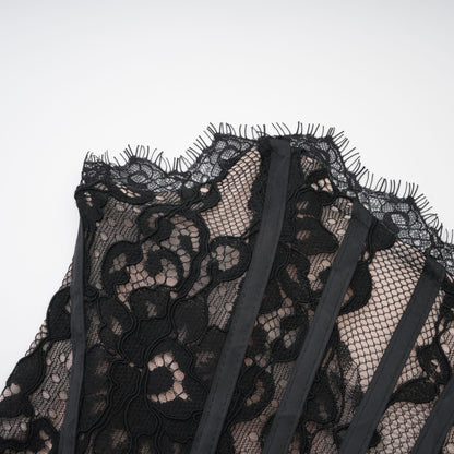 Kylitha black lace ribbon mini dress