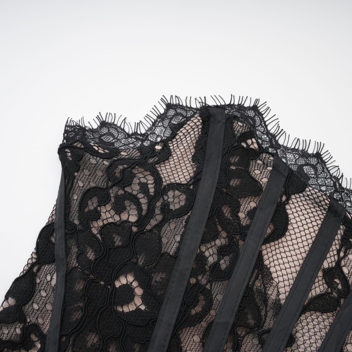 Kylitha black lace ribbon mini dress
