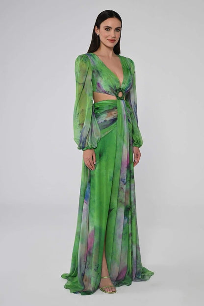 dresses - Novia V - neck Double Slits Maxi Dress - SD00606112905 - Green - S - Sunfere