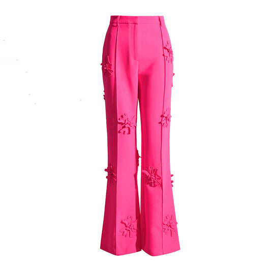 High Waisted 3D Flowers Pink Pants