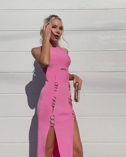 Pink High Double Side Slit Maxi Dress
