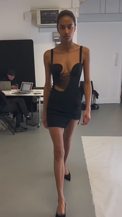 Sleeveless Black Hollowed Out Mesh Mini Dress