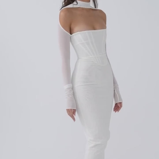 White Elegant Hollow Out Corset Dress for Dinner Wedding Babydoll Pridesmaid Prom Graduation