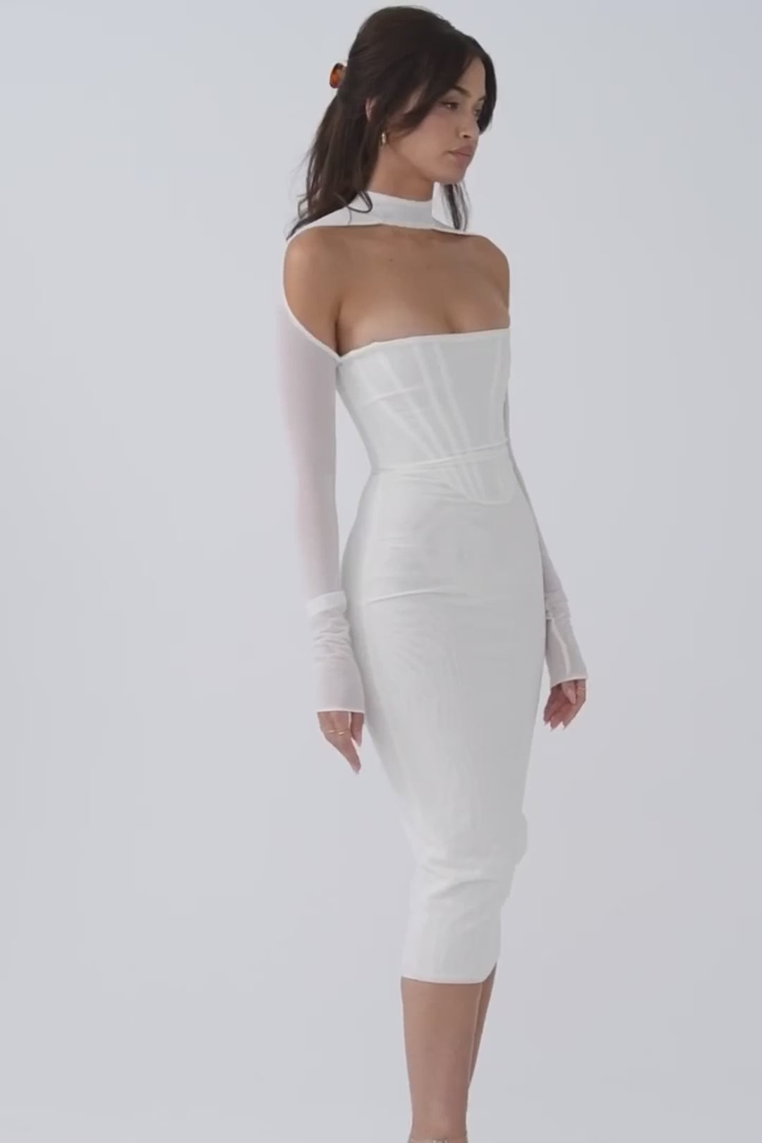 White Elegant Hollow Out Corset Dress for Dinner Wedding Babydoll Pridesmaid Prom Graduation