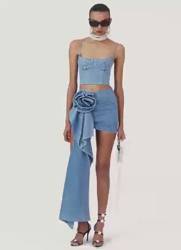 Denim Short Zipper Tank Top