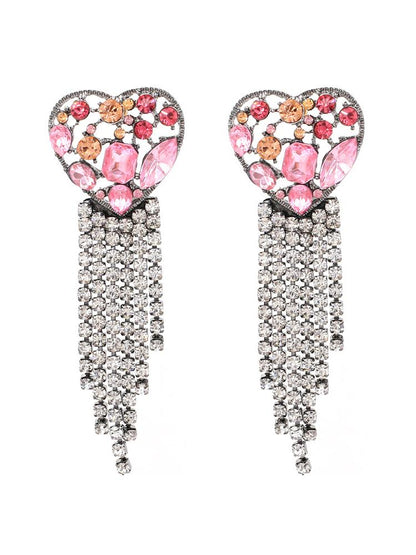Puzzle Heart Diamante Tassel Earrings-Sunfere