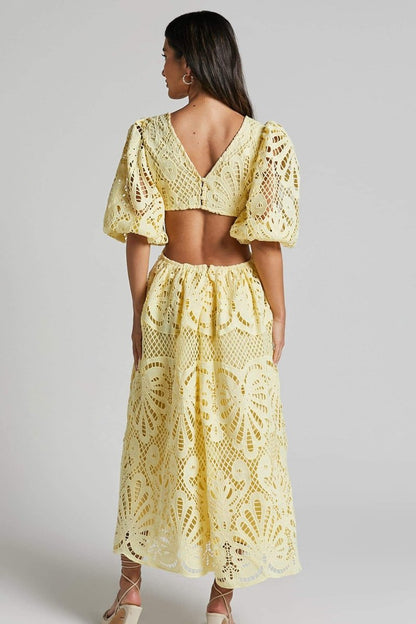 dresses-Sandra Embroidered Lace Cut-out Midi Dress-SD00604302756-Hot Pink-S - Sunfere