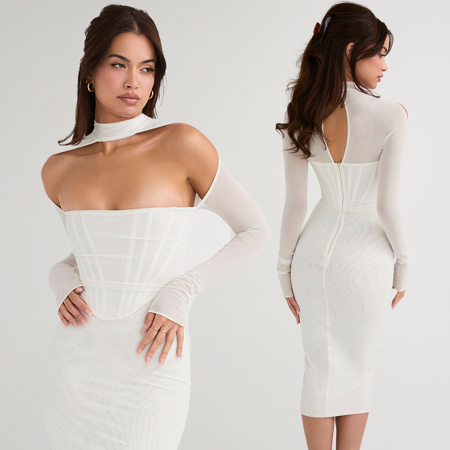 White Hollow Out Corset Dress for Wedding Babydoll Pridesmaid Prom Graduation