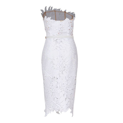 White Patchwork Lace Midi Dress