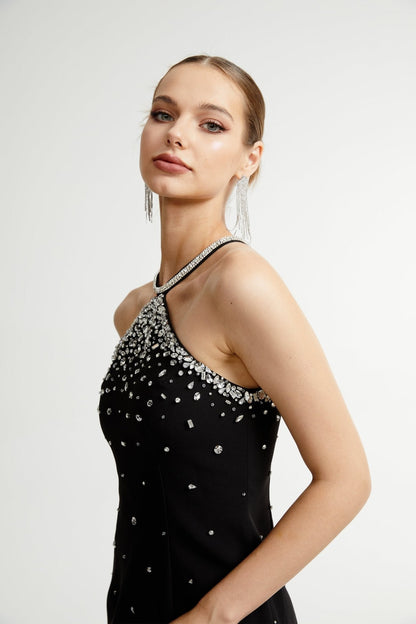 Xanthea black embellished mini dress